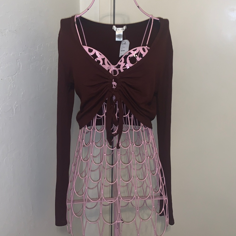 🎁NWT Bozzolo Brown Ribbed Cropped L/S shirt- Large